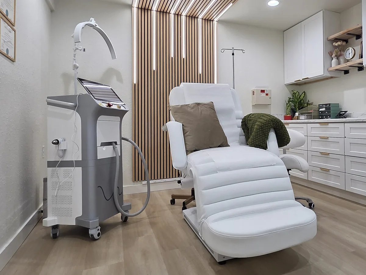 The Vivid treatment room with the laser hair removal device